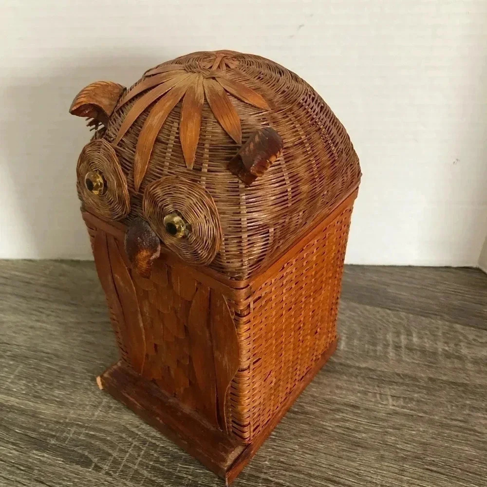 Vtg Handwoven Owl Box - Picture 8 of 11